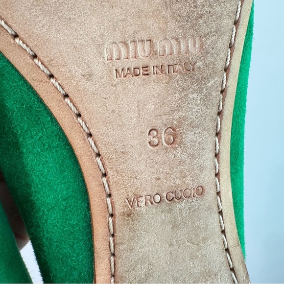 Miu Miu Green Suede Snub Toe Bow Ballet Flats Size 36 - Picture 7 of 7